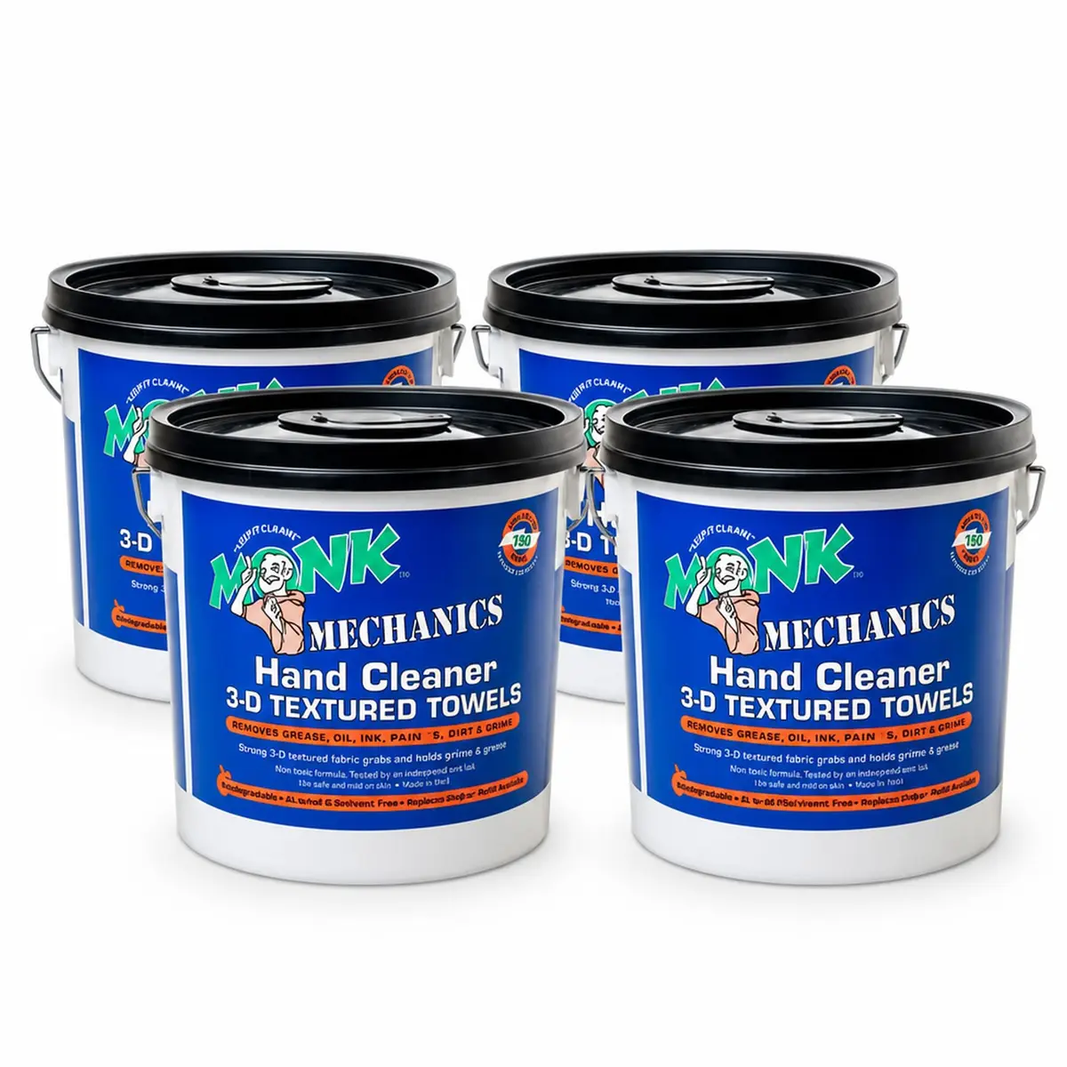 Monk Hand Cleaner Towels (4 Buckets of 130 Count) | Heavy-Duty Grease & Dirt Removal for Mechanics & Workshops - main product image