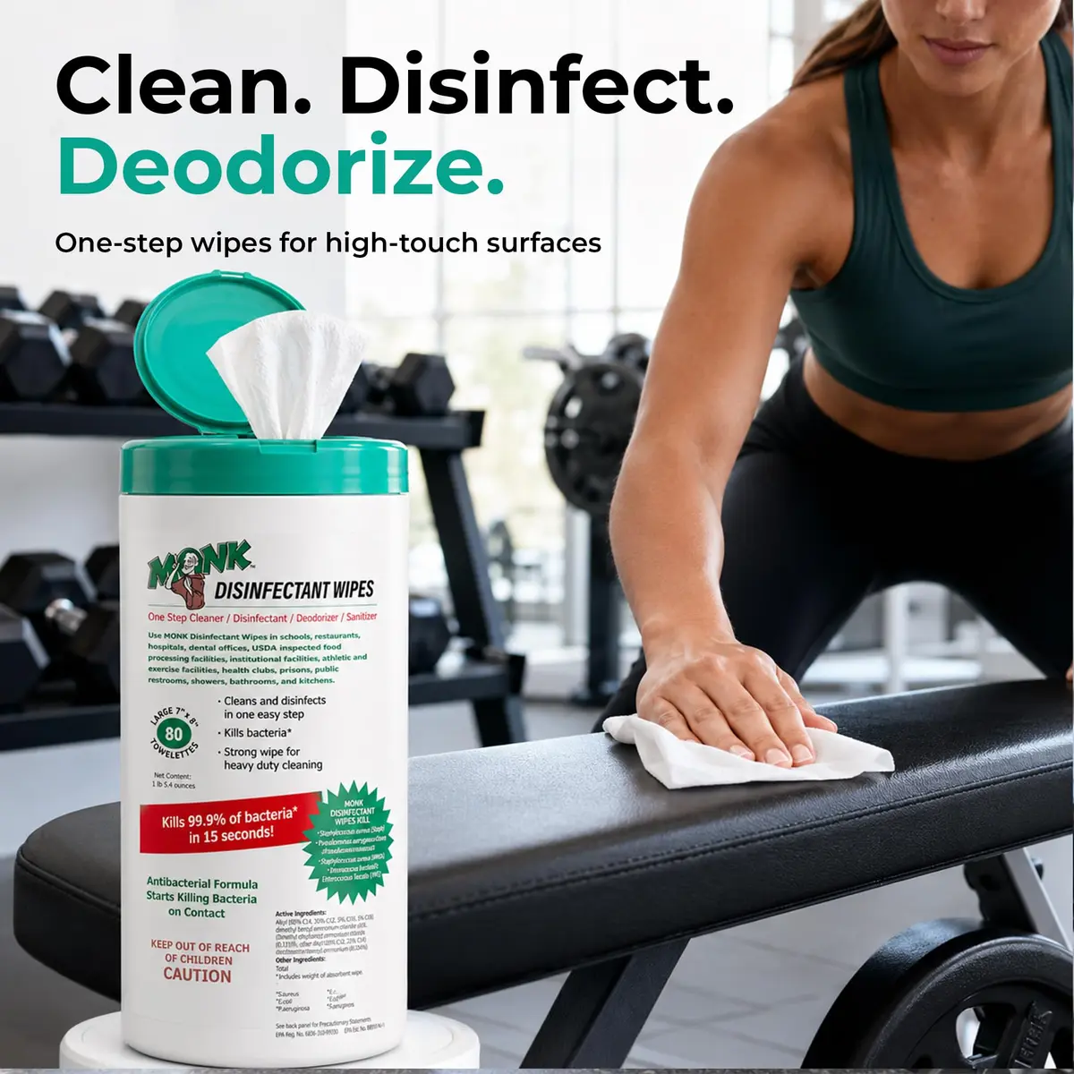 Monk Disinfecting Wipes 80 Count | Heavy Duty Surface Disinfectant for Commercial & Home Use - view 2