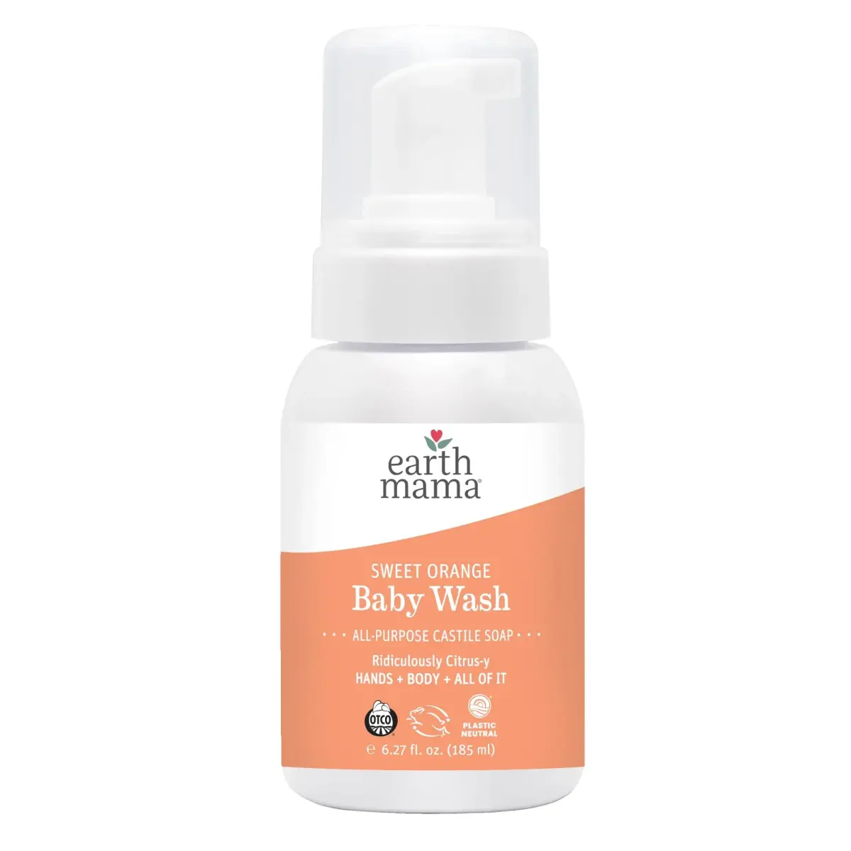 Earth Mama Sweet Orange Baby Wash Foaming Soap 185ml (6.27 Fl Oz) | Gentle Castile Soap for Sensitive Skin - main product image
