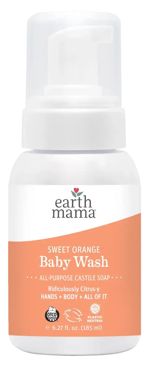 Earth Mama Sweet Orange Baby Wash Foaming Soap 185ml (6.27 Fl Oz) | Gentle Castile Soap for Sensitive Skin - main product image