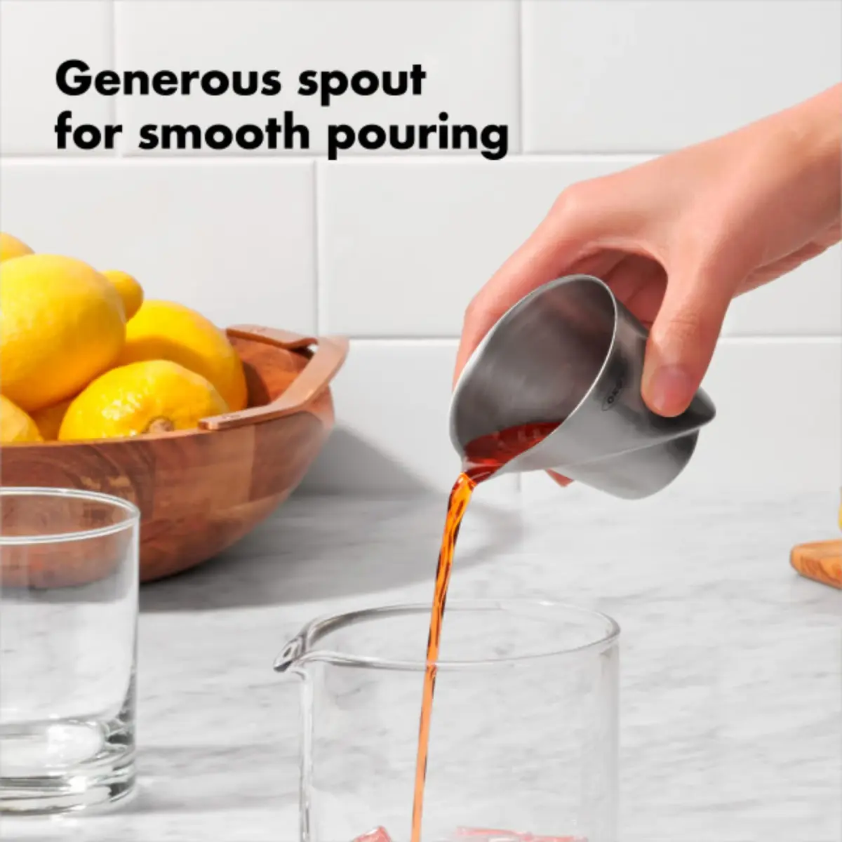 OXO Steel Angled Measuring Jigger 59ml (2 fl oz) | Patented Angled Surface for Easy Reading - view 4