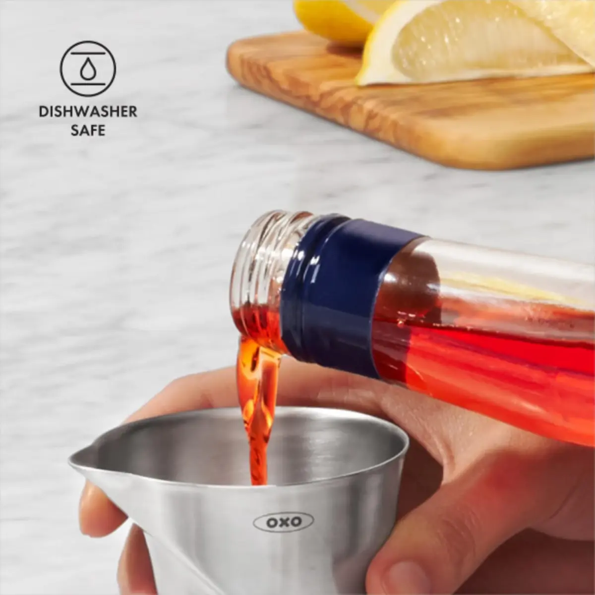 OXO Steel Angled Measuring Jigger 59ml (2 fl oz) | Patented Angled Surface for Easy Reading - view 5