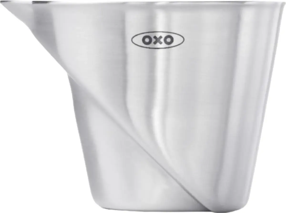 OXO Steel Angled Measuring Jigger 59ml (2 fl oz) | Patented Angled Surface for Easy Reading - main product image