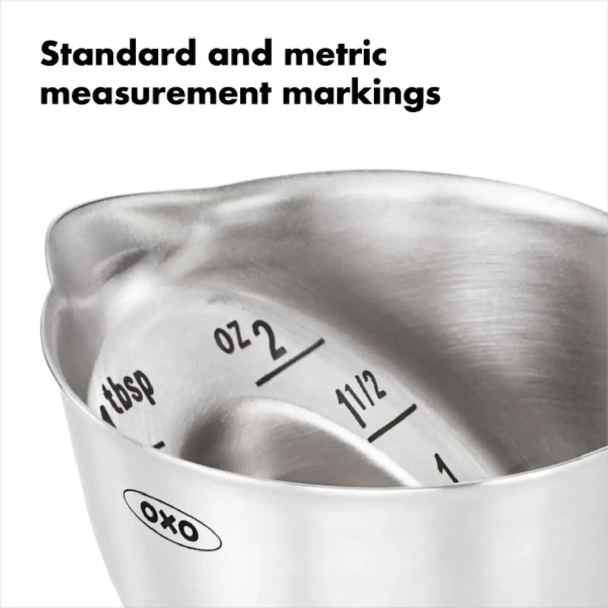OXO Steel Angled Measuring Jigger 59ml (2 fl oz) | Patented Angled Surface for Easy Reading - view 3