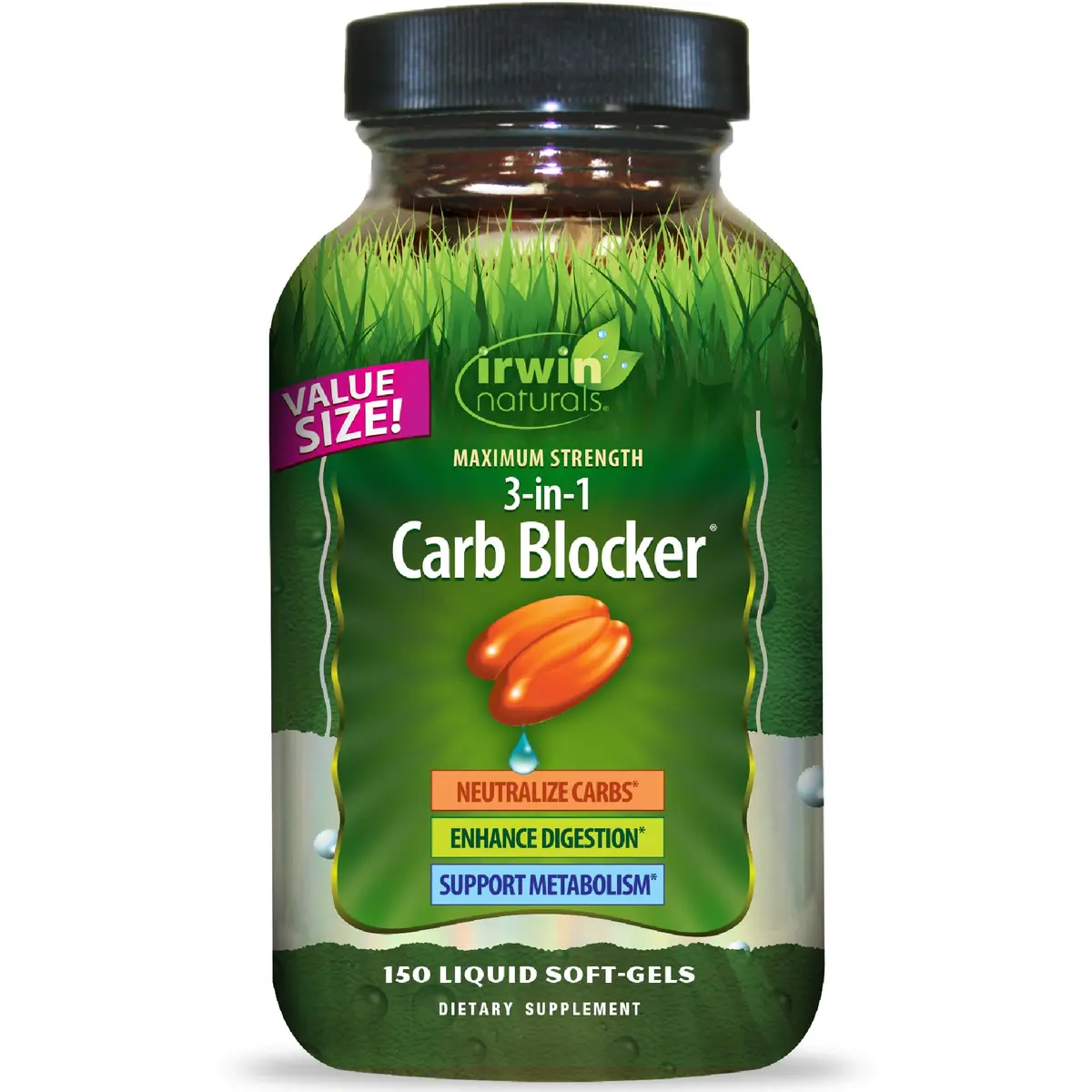 Irwin Naturals 3-in-1 Carb Blocker Softgel 150 Count | Supports Metabolism & Digestion - main product image