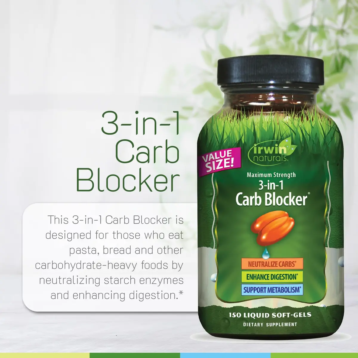 Irwin Naturals 3-in-1 Carb Blocker Softgel 150 Count | Supports Metabolism & Digestion - view 5