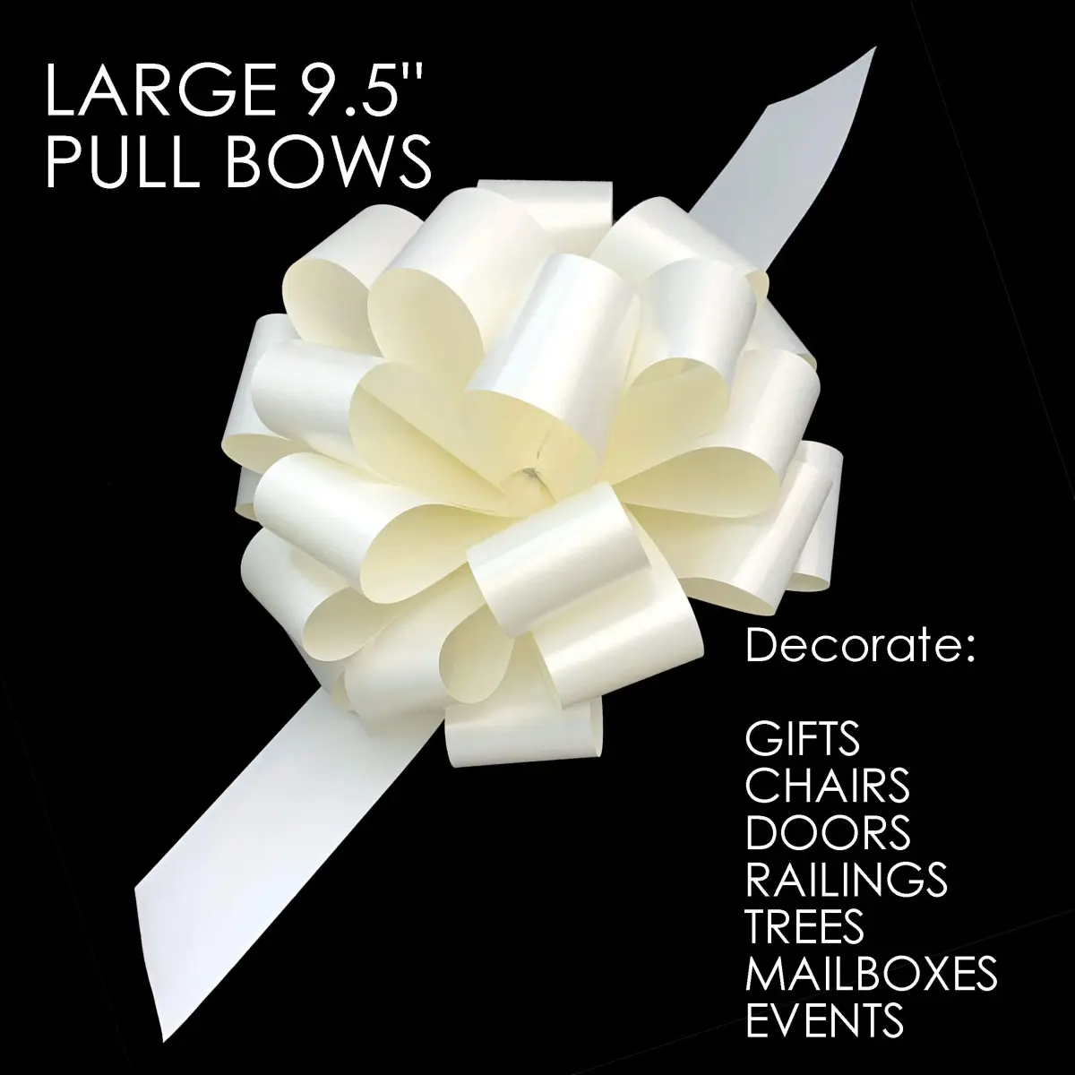 GiftWrap Etc. Large Ivory Ribbon Wedding Bows 22.86cm (9 Inch) Pack of 6 | Easy Pull Bows for Gifts & Events - view 6