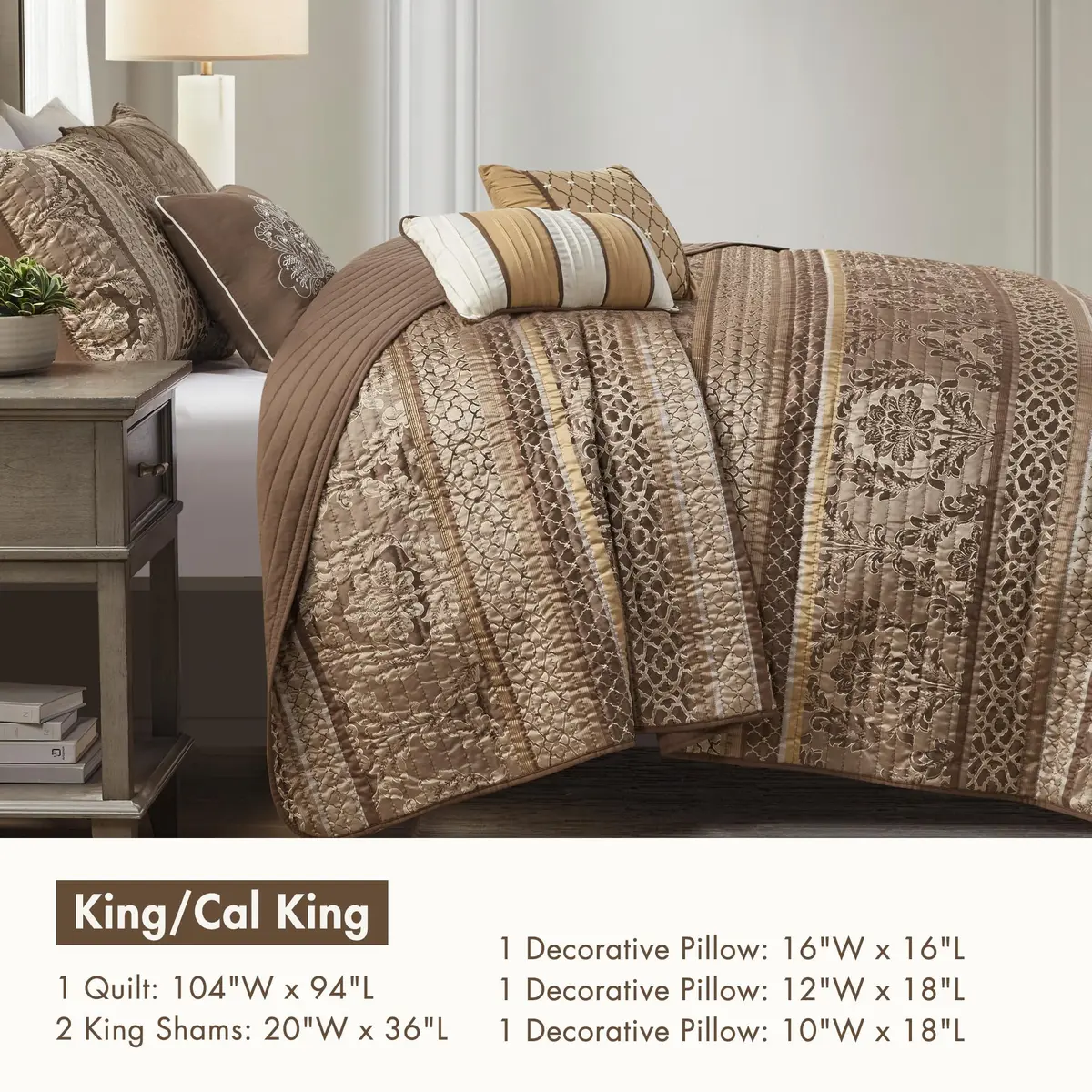 Madison Park Bellagio Jacquard Quilt Set King/Cal King | Geometric Damask Pattern, Lightweight for Summer & Layering - view 6
