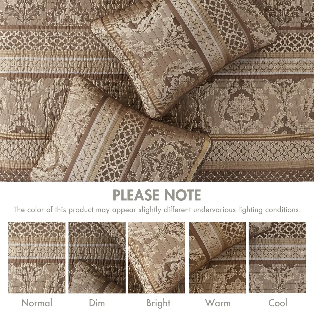 Madison Park Bellagio Jacquard Quilt Set King/Cal King | Geometric Damask Pattern, Lightweight for Summer & Layering - view 7