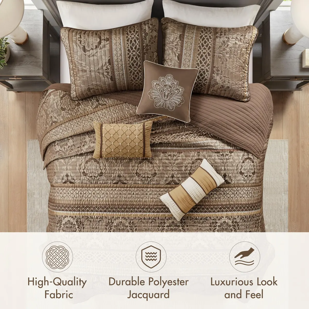 Madison Park Bellagio Jacquard Quilt Set King/Cal King | Geometric Damask Pattern, Lightweight for Summer & Layering - view 3