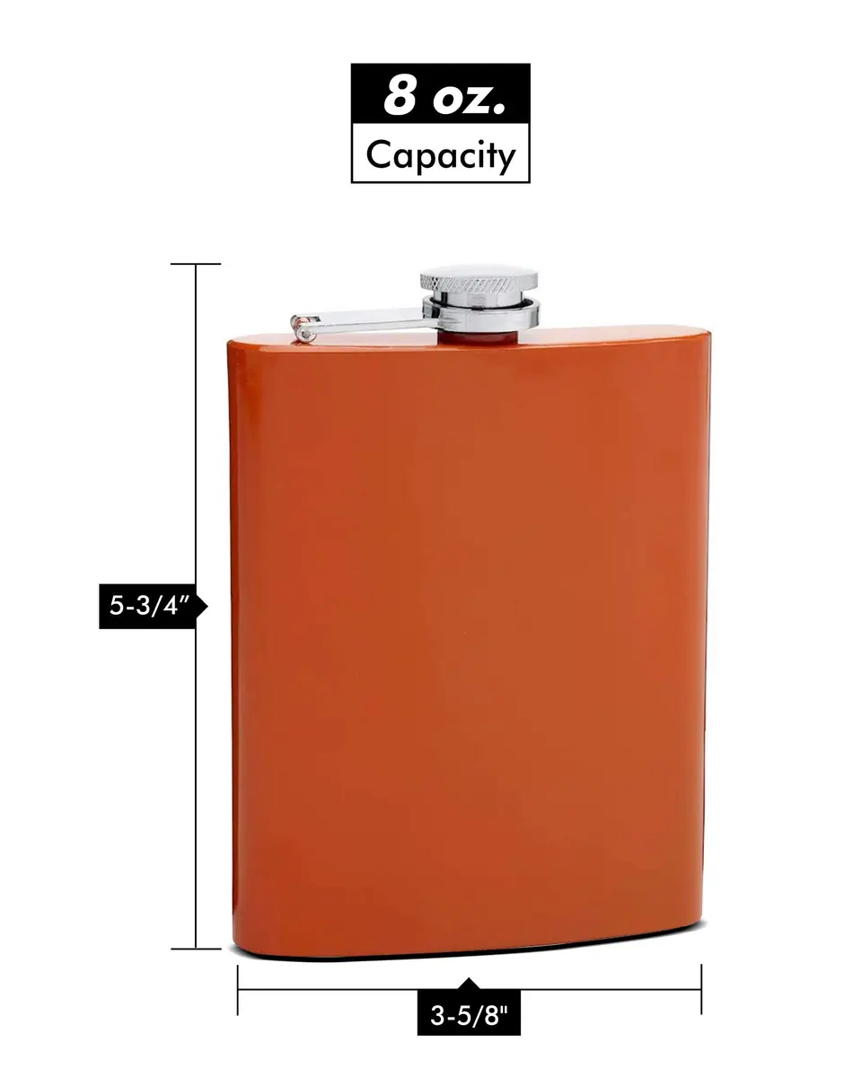 Top Shelf Flasks 8 oz Hip Flask with Leak Proof Cap | Burnt Orange Stainless Steel - view 3