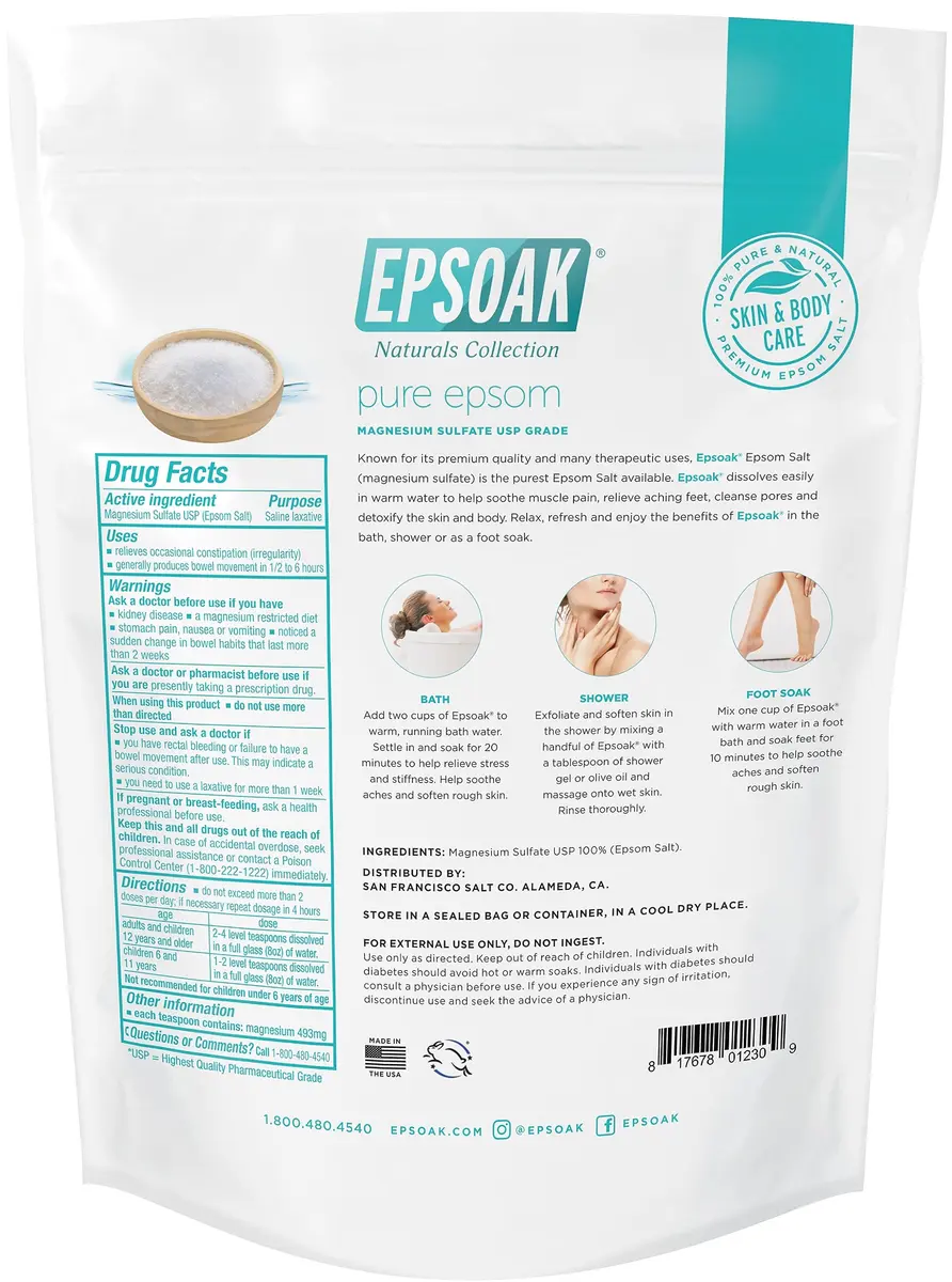 Epsoak Epsom Salt 2 lb (907 g) Magnesium Sulfate USP | Cruelty-Free Certified Bath Soak - view 6