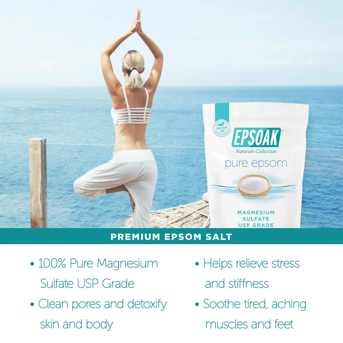 Epsoak Epsom Salt 2 lb (907 g) Magnesium Sulfate USP | Cruelty-Free Certified Bath Soak - view 2