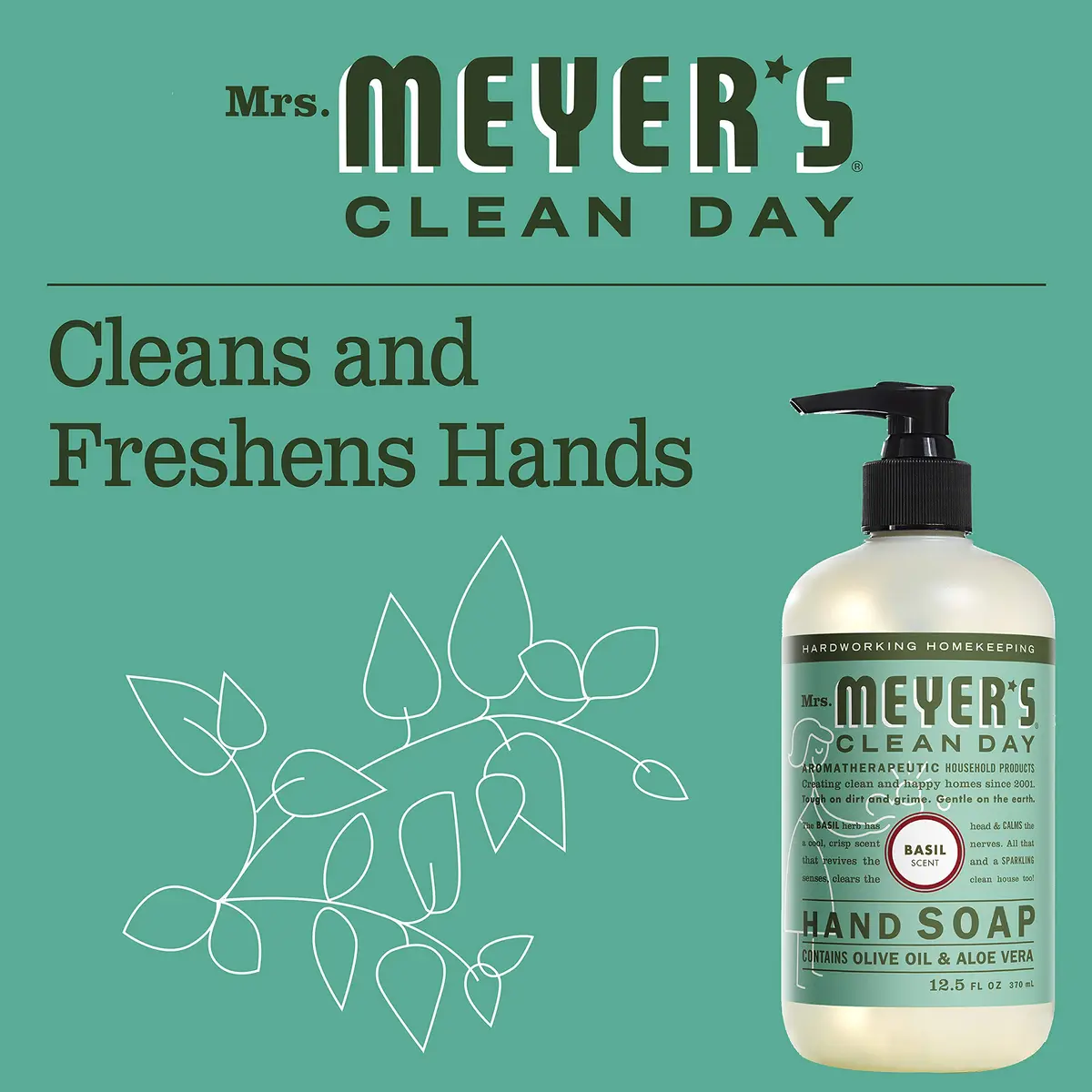 Mrs. Meyer's Clean Day Basil Hand Soap 370ml (12.5 Fl Oz) | Gentle & Moisturizing - view 4