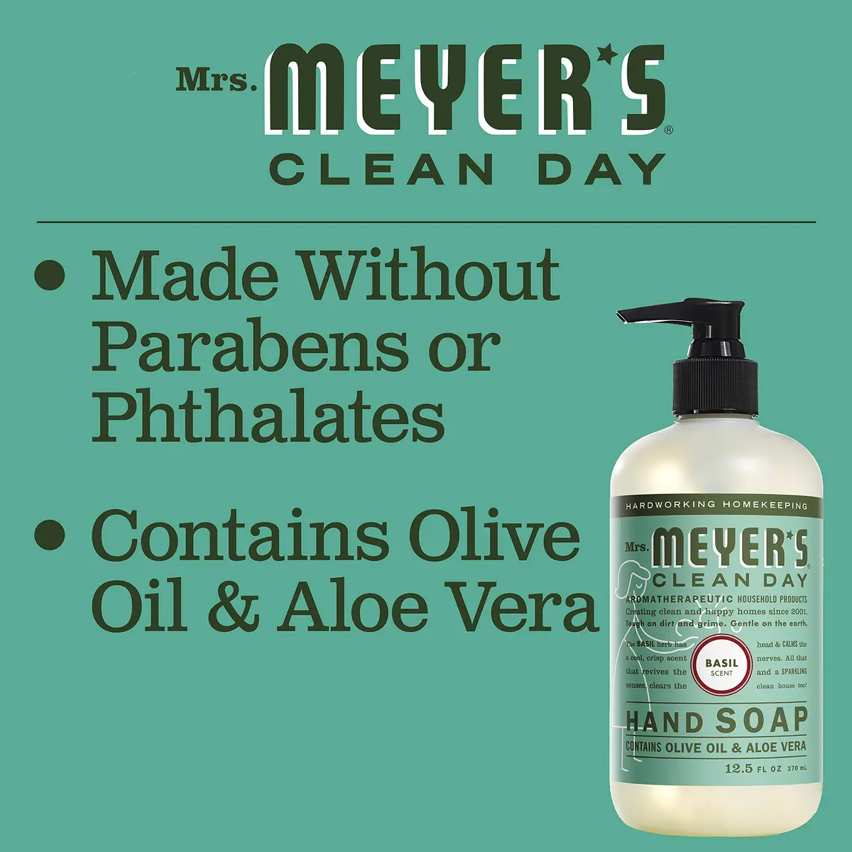 Mrs. Meyer's Clean Day Basil Hand Soap 370ml (12.5 Fl Oz) | Gentle & Moisturizing - view 6