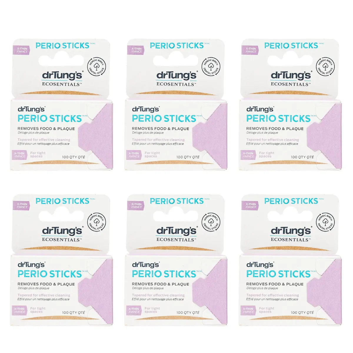 drTung's Perio Sticks Dental Cleaning X-Thin 100 Count (Pack of 6) | Eco-Friendly Birch Interdental Picks - main product image