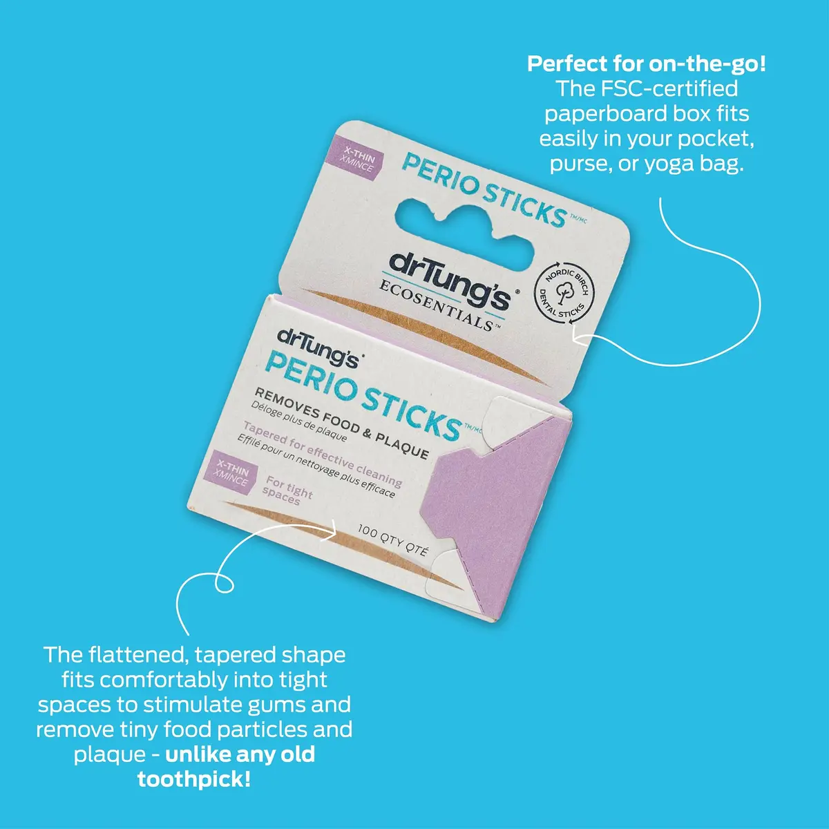 drTung's Perio Sticks Dental Cleaning X-Thin 100 Count (Pack of 6) | Eco-Friendly Birch Interdental Picks - view 5