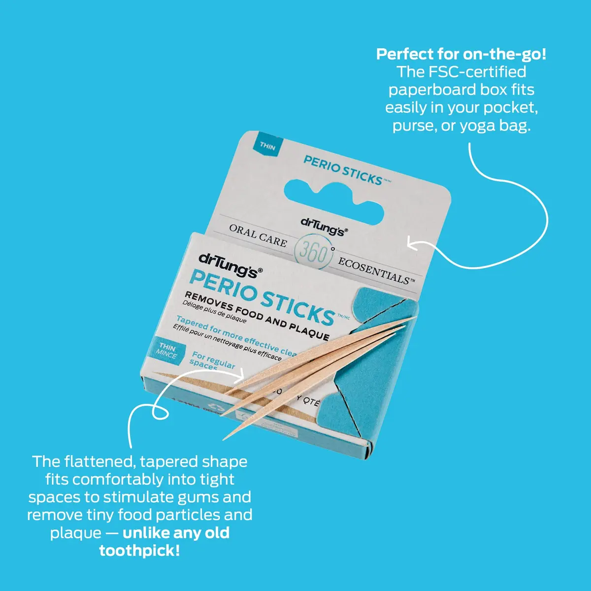 drTung's Perio Sticks Dental Cleaning X-Thin 100 Count (Pack of 6) | Eco-Friendly Birch Interdental Picks - view 9