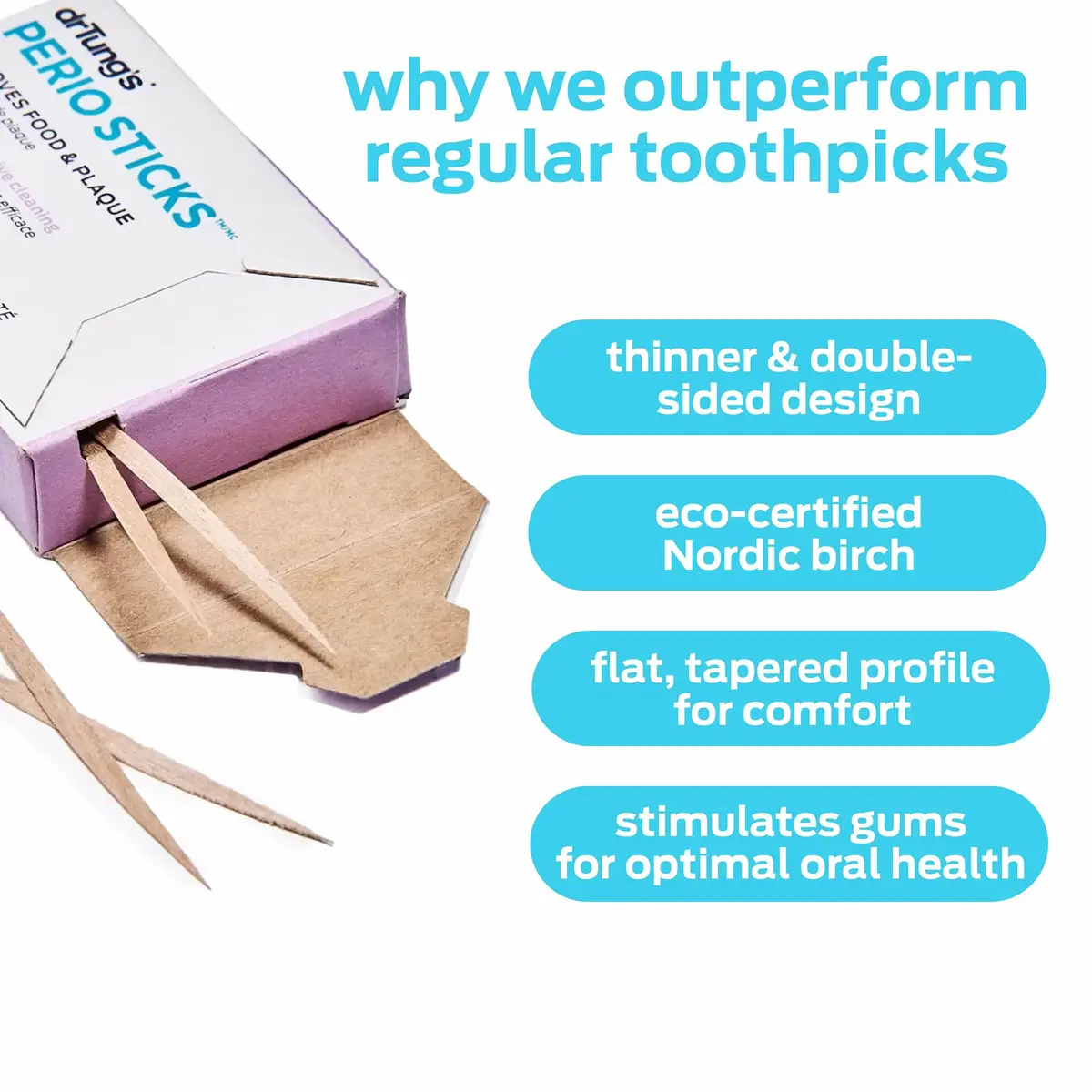 drTung's Perio Sticks Dental Cleaning X-Thin 100 Count (Pack of 6) | Eco-Friendly Birch Interdental Picks - view 2