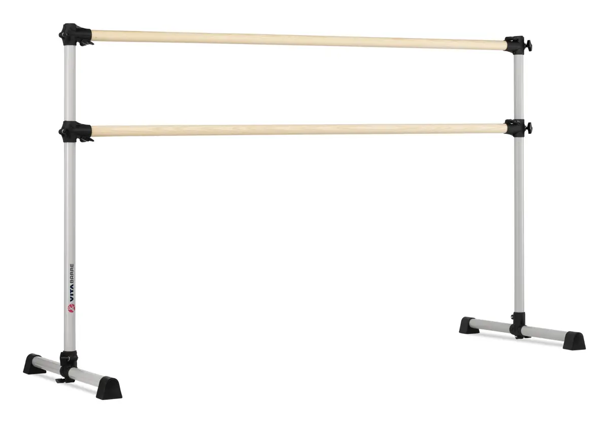 Vita Vibe Prodigy 7 Ft Satin Silver Freestanding Double Ballet Barre | Adjustable Height, USA Made for Kids & Adults - main product image