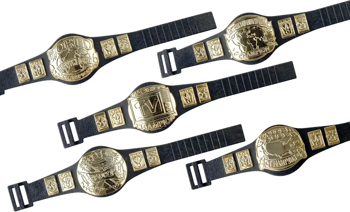 Figures Toy Company Set of 5 Wrestling Figure Championship Belts | Detailed Gold-Tone Mini Belts for Action Figures - view 2