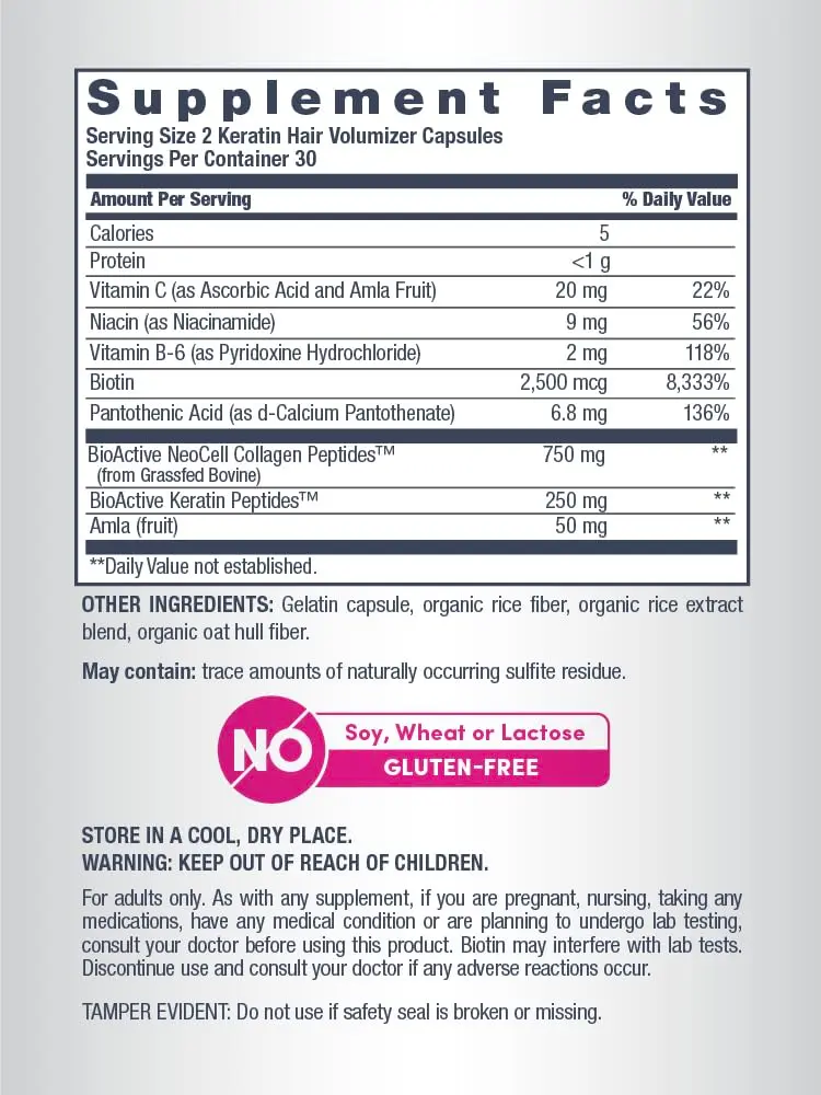 NeoCell Keratin Hair Volumizer 60 Capsules | Hair, Skin & Nails Support - view 4