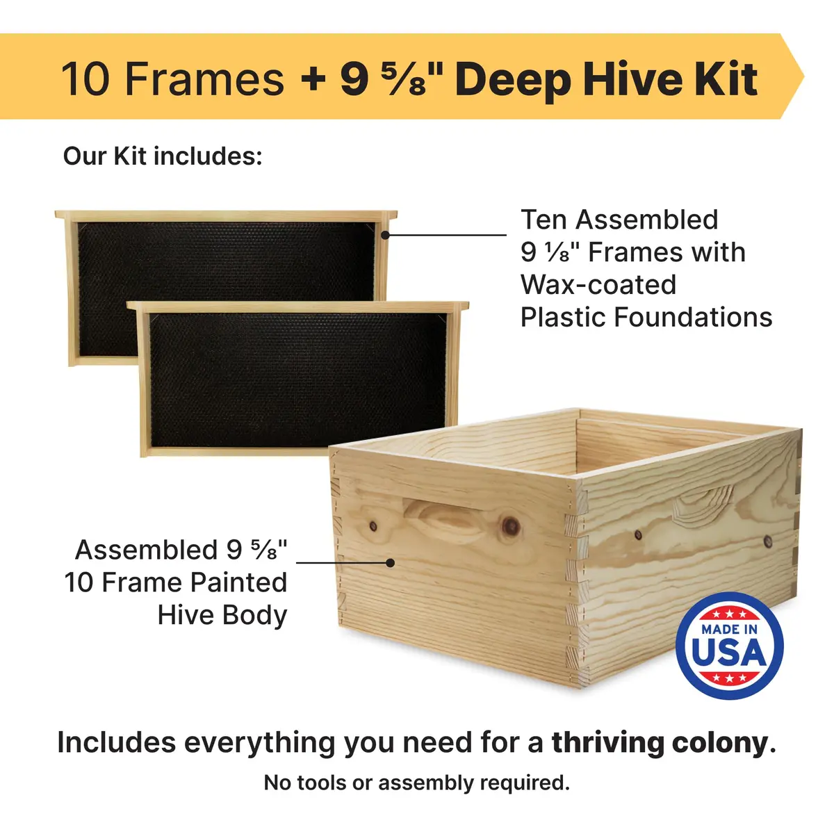 Mann Lake 10-Frame Deep Hive Kit, 9⅝" Bee Hive Body, Unpainted | Durable Pine, Ready to Use - view 2