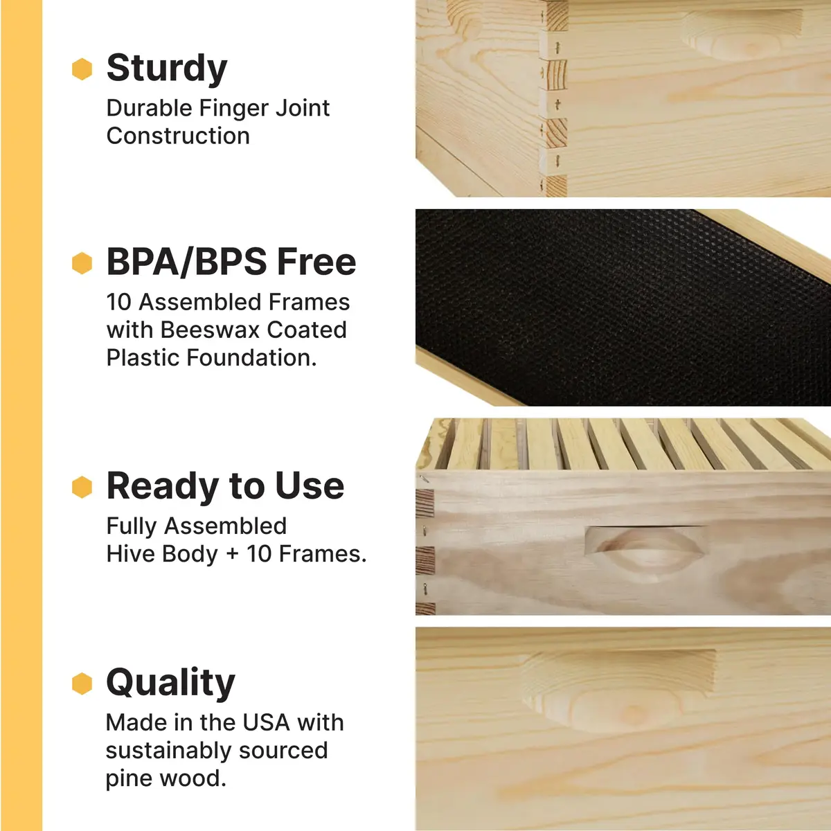 Mann Lake 10-Frame Deep Hive Kit, 9⅝" Bee Hive Body, Unpainted | Durable Pine, Ready to Use - view 4