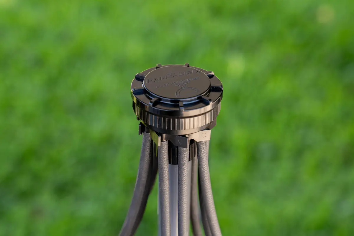 Rain Bird 9-Port Drip Manifold 1/2" NPT x 1/4" Drip, 25 PSI Adjustable Flow, Black | Connects up to nine 1/4" Drip irrigation tubes to a 1/2" riser - view 6