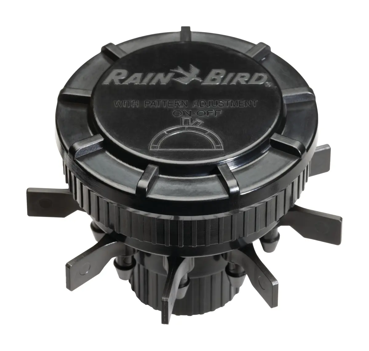 Rain Bird 9-Port Drip Manifold 1/2" NPT x 1/4" Drip, 25 PSI Adjustable Flow, Black | Connects up to nine 1/4" Drip irrigation tubes to a 1/2" riser - main product image