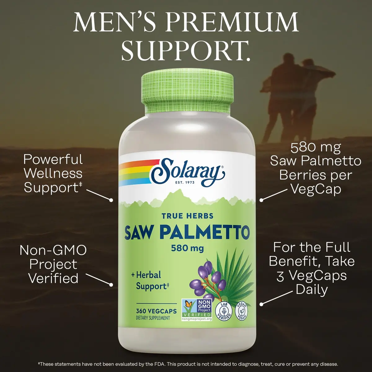 SOLARAY Saw Palmetto Berries 580 mg | Vegan, Gluten-Free Herbal Supplement for Men & Women (360 VegCaps) - view 3