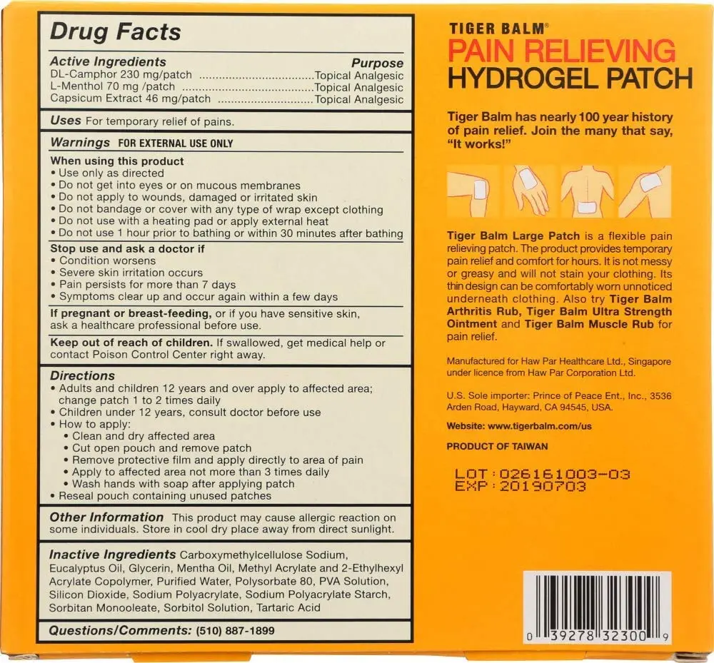 Tiger Balm Pain Relieving Patch Large 4 Count | Fast-Acting, Non-Greasy, Unnoticeable Under Clothing - view 2