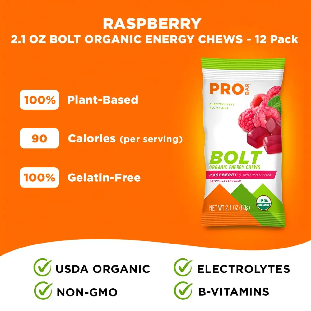 PROBAR Bolt Organic Energy Chews, Raspberry 12 Count | Gluten-Free, USDA Organic, Natural Fuel - view 5