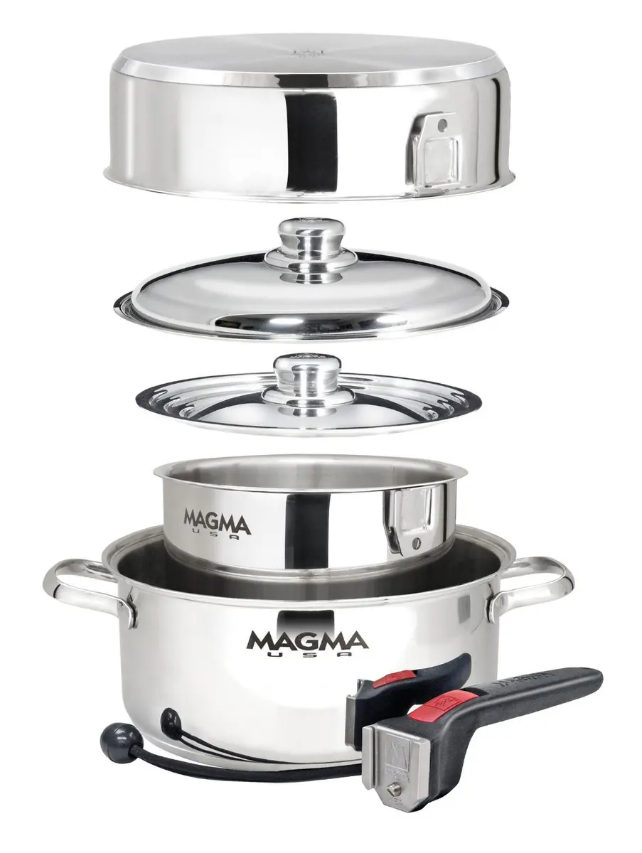 MAGMA 7 Piece Stainless Steel Nesting Cookware Set | Space-Saving, Induction Compatible, Oven Safe to 500°F - main product image