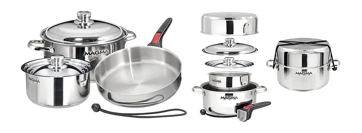 MAGMA 7 Piece Stainless Steel Nesting Cookware Set | Space-Saving, Induction Compatible, Oven Safe to 500°F - view 3