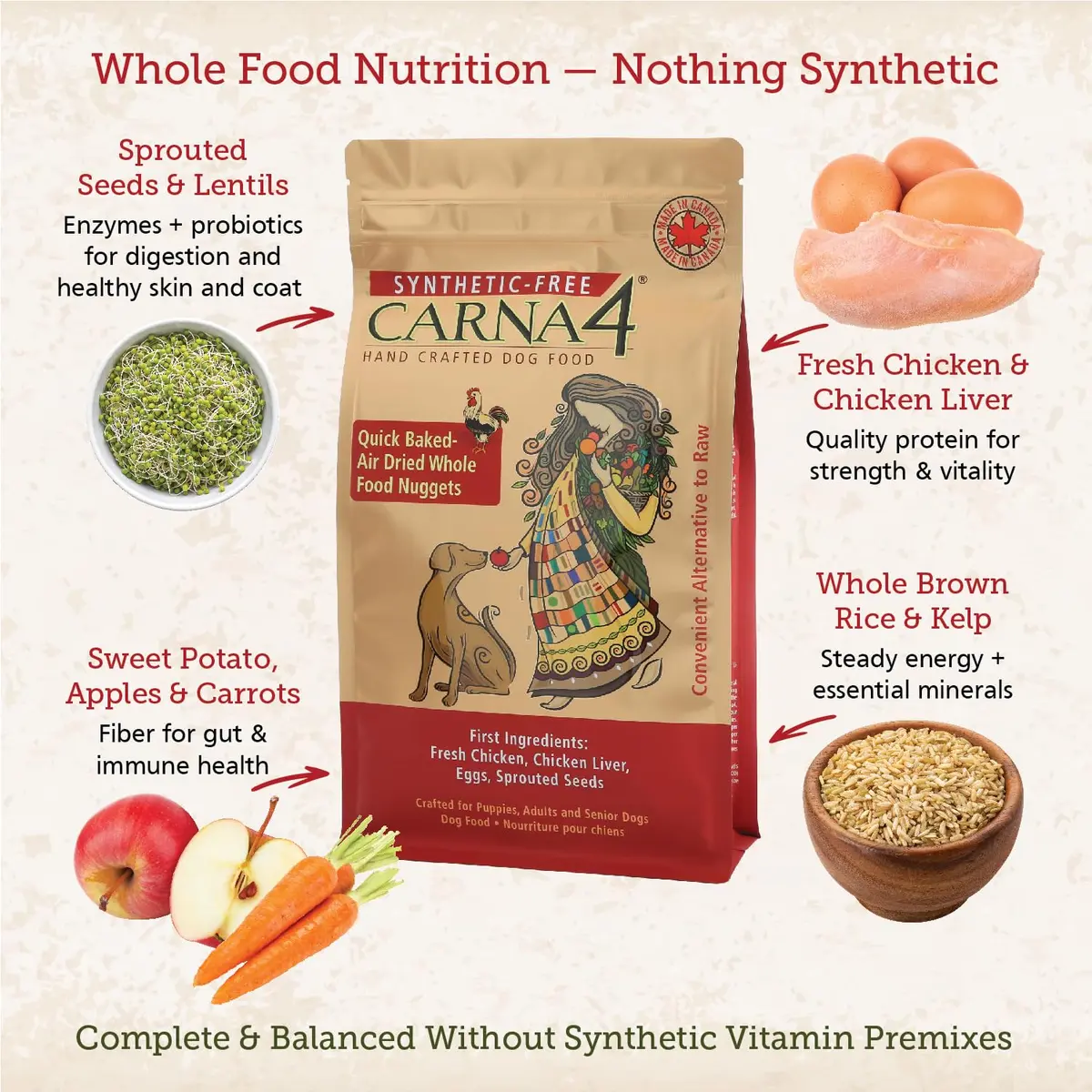 CARNA4 Gentle Quick-Baked Air-Dried Dog Food, Chicken Recipe, 13lb | Complete, Synthetic-Free Nutrition for Dogs - view 3
