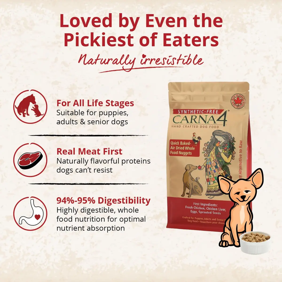 CARNA4 Gentle Quick-Baked Air-Dried Dog Food, Chicken Recipe, 13lb | Complete, Synthetic-Free Nutrition for Dogs - view 4