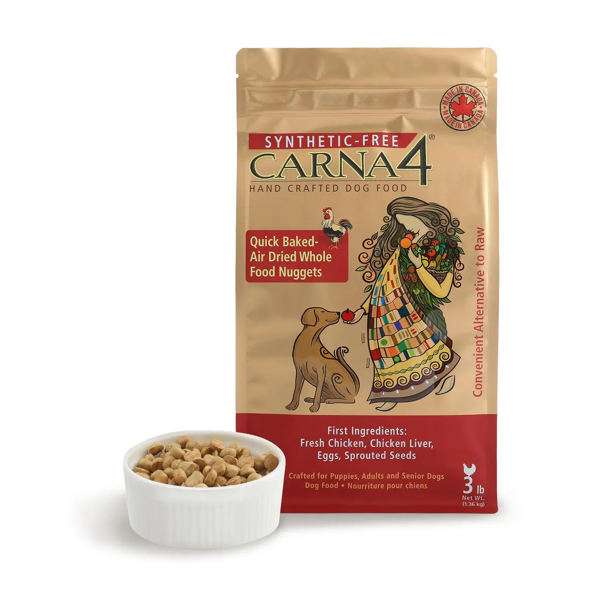 CARNA4 Gentle Quick-Baked Air-Dried Dog Food, Chicken Recipe, 3lb | Complete, Synthetic-Free Nutrition for All Breeds - main product image
