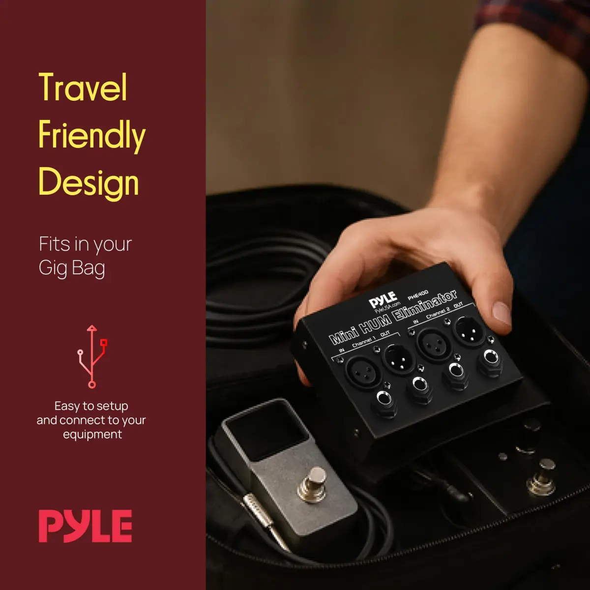 Pyle Compact Mini Hum Eliminator Box - 2 Channel Passive Ground Loop Isolator with 1/4" TRS Phone & XLR Input/Output - view 5