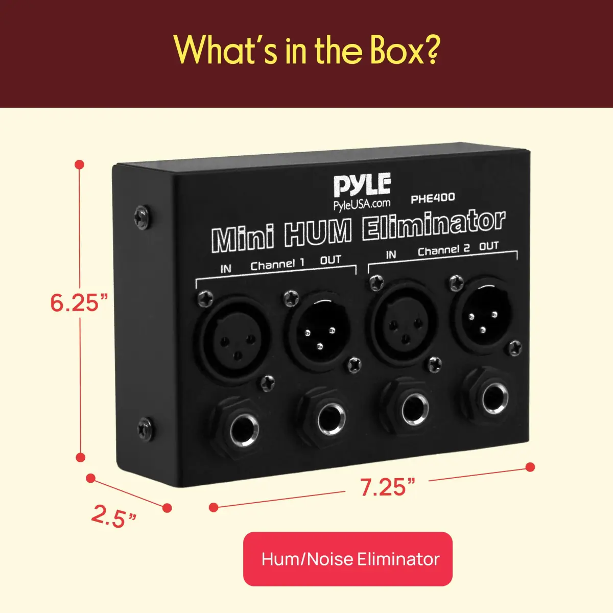 Pyle Compact Mini Hum Eliminator Box - 2 Channel Passive Ground Loop Isolator with 1/4" TRS Phone & XLR Input/Output - view 2