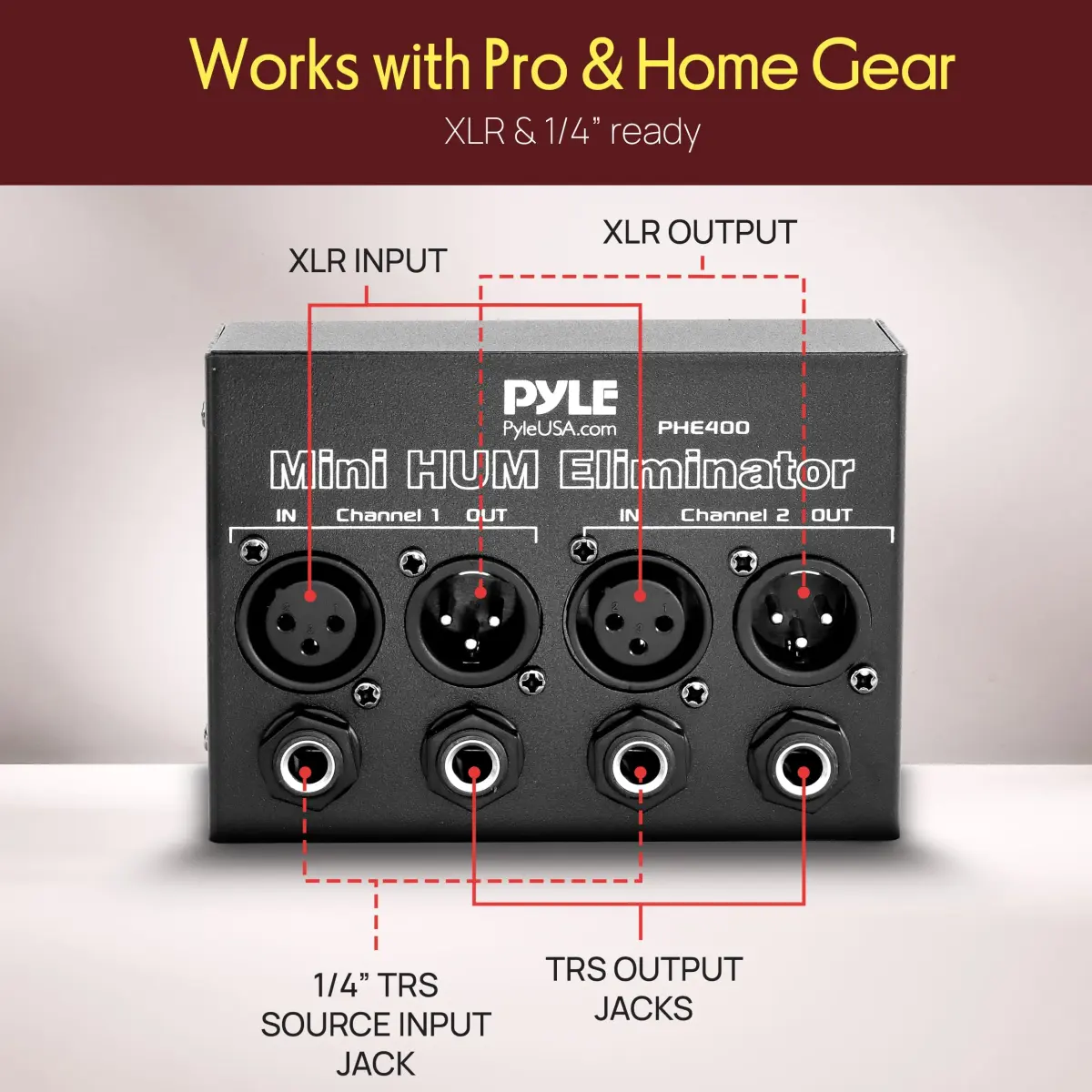 Pyle Compact Mini Hum Eliminator Box - 2 Channel Passive Ground Loop Isolator with 1/4" TRS Phone & XLR Input/Output - view 4