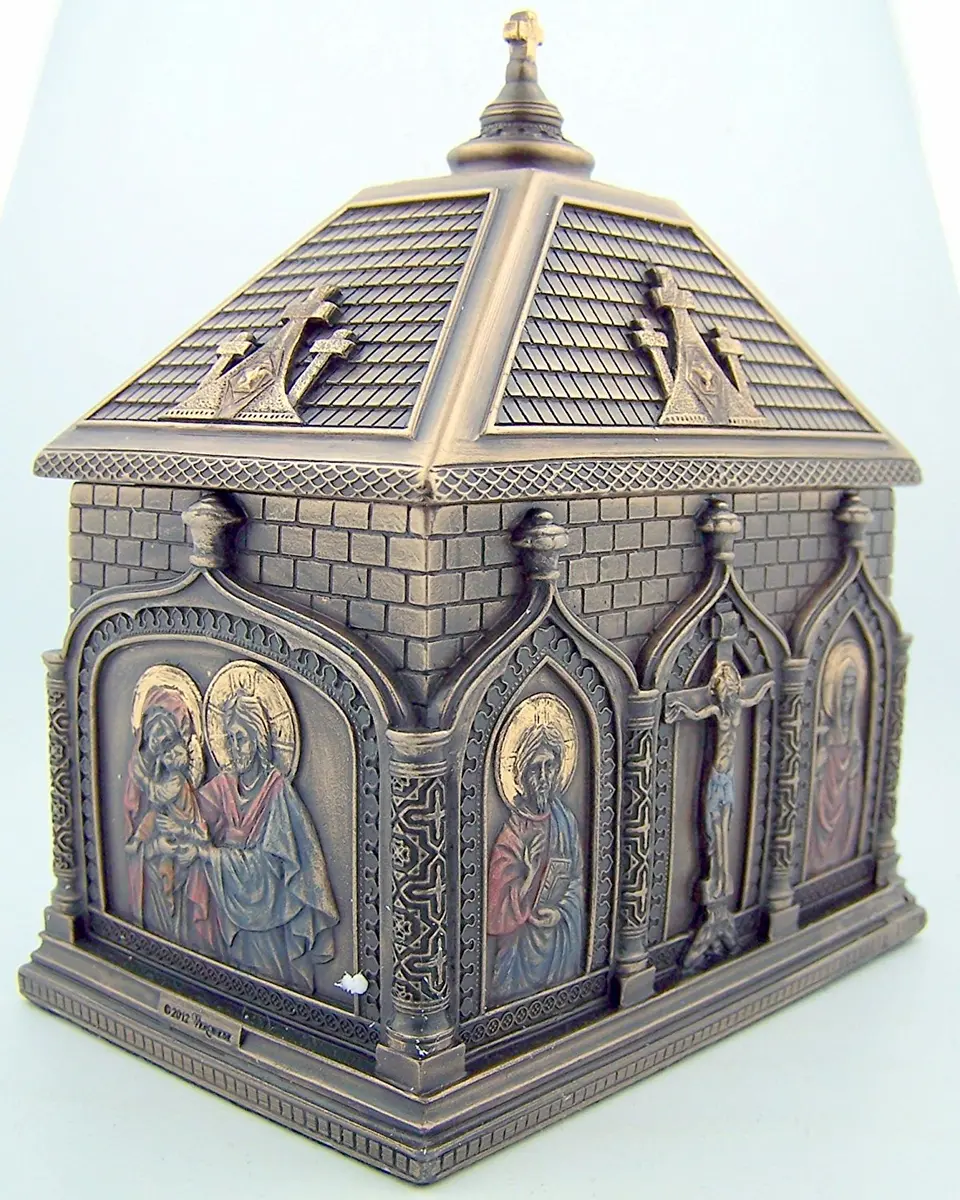 Needzo Religious Gifts Cold Cast Bronze Rosary Keepsake Trinket Box 19 cm (7.4 x 4.7 x 7.6 inches) | Sacred Catholic Home Decor - main product image