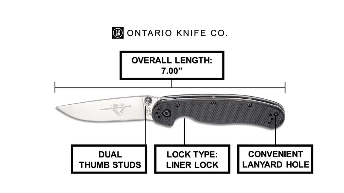 Ontario Knife Company Rat II, Satin AUS-8 Stainless Steel Drop-Point Blade Folding Pocket Knife, Black Nylon Handle Liner Lock Knife, Everyday Carry Knife – ON8860 - view 2