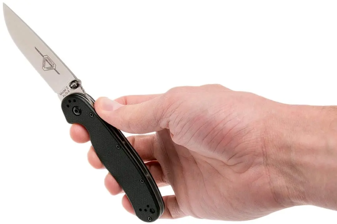 Ontario Knife Company Rat II, Satin AUS-8 Stainless Steel Drop-Point Blade Folding Pocket Knife, Black Nylon Handle Liner Lock Knife, Everyday Carry Knife – ON8860 - view 3
