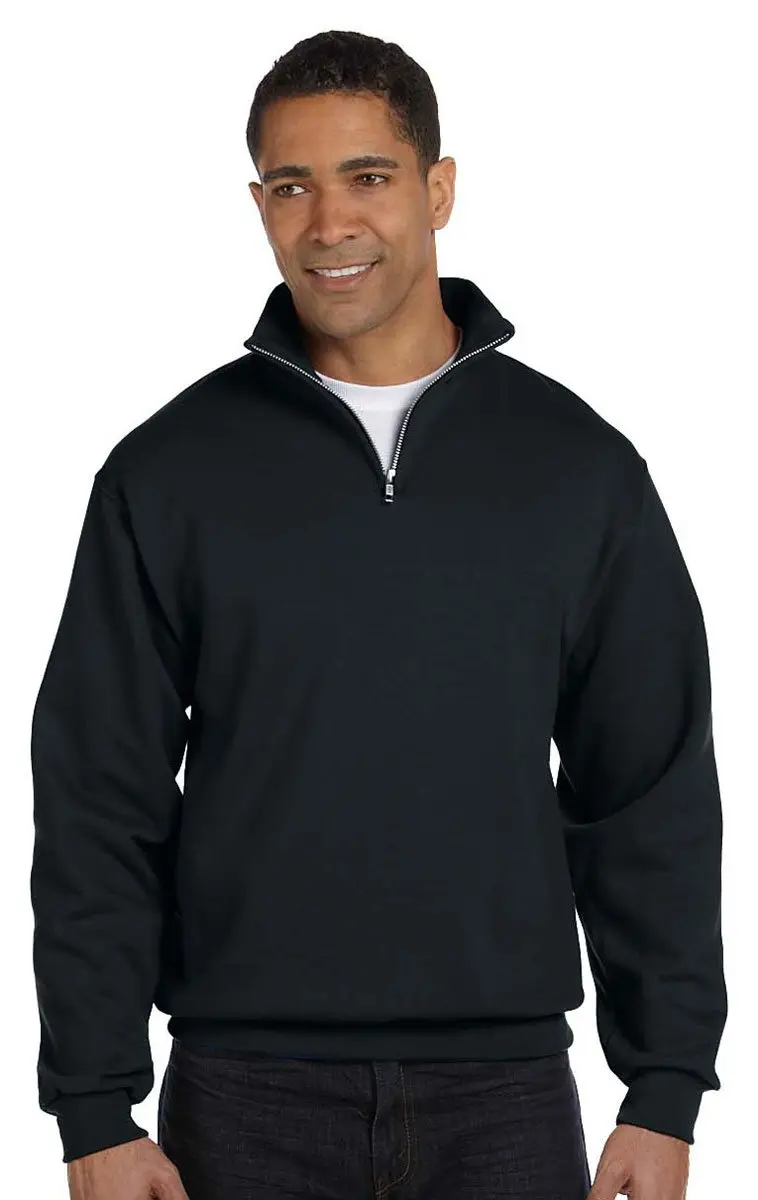 Jerzees Mens 995 Quarter-Zip Cadet-Collar Sweatshirt, Black, Large | Stylish, Cotton-Poly Blend, Classic Fit - main product image