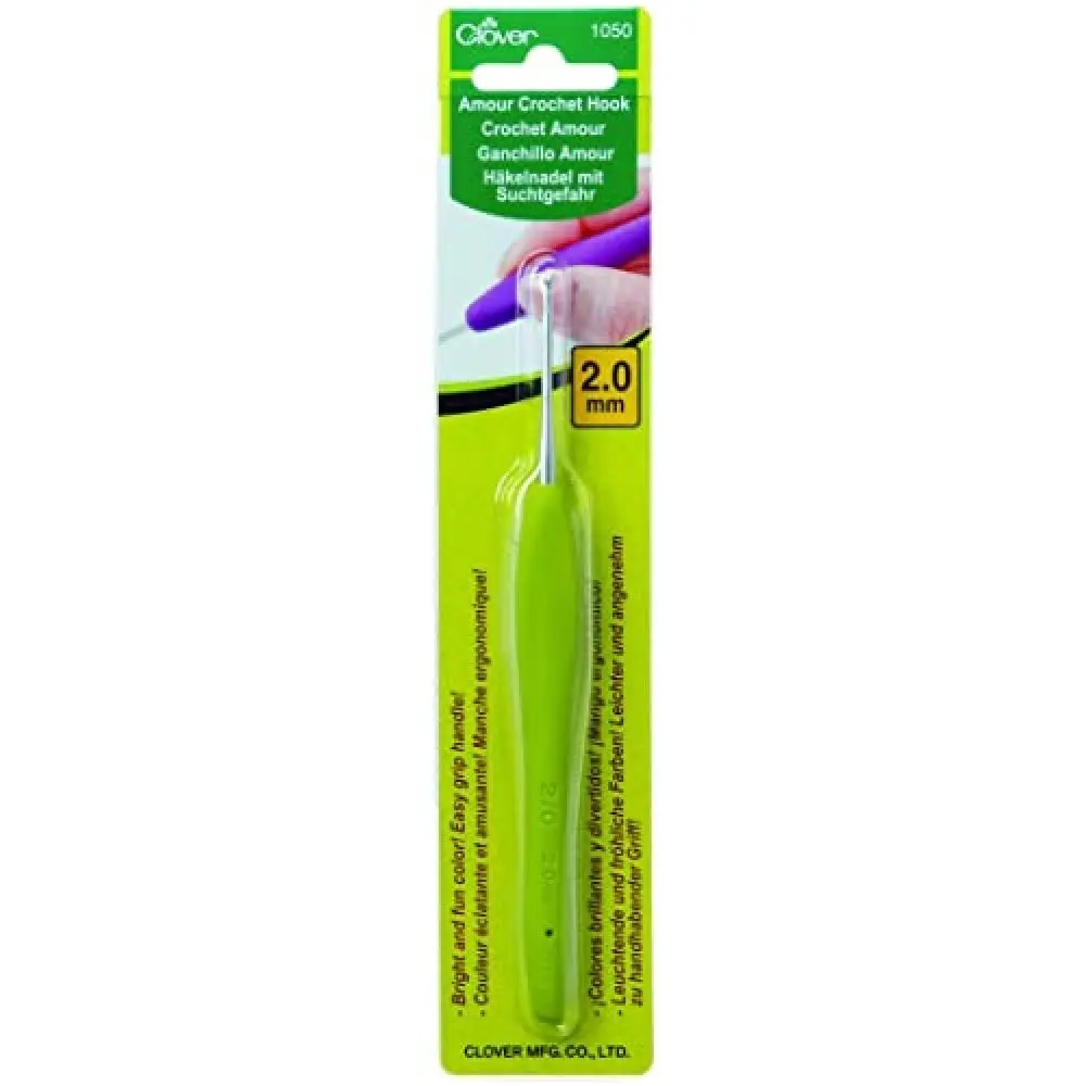 Clover Amour Crochet Hook 2.0mm Metal Green | Bright, Easy Grip for Smooth Crocheting - main product image