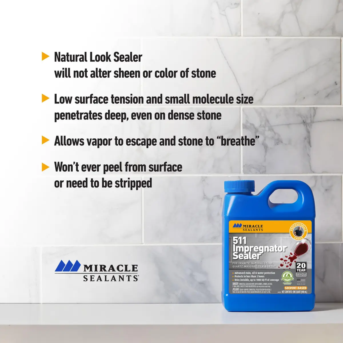 Miracle Sealants 511 Impregnator Sealer 476ml (16 Fl Oz) | Penetrating Stone & Tile Sealer for India - view 5