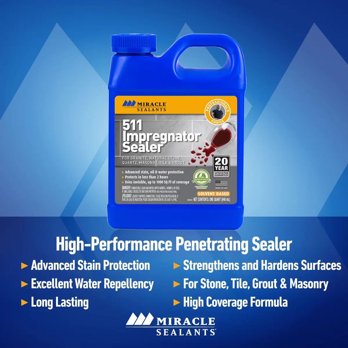 Miracle Sealants 511 Impregnator Sealer 476ml (16 Fl Oz) | Penetrating Stone & Tile Sealer for India - view 2