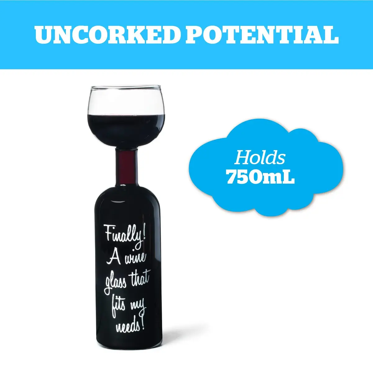BigMouth Inc Ultimate Wine Bottle Glass | Holds Full 750ml Bottle | Fun Gift for Wine Lovers - view 3