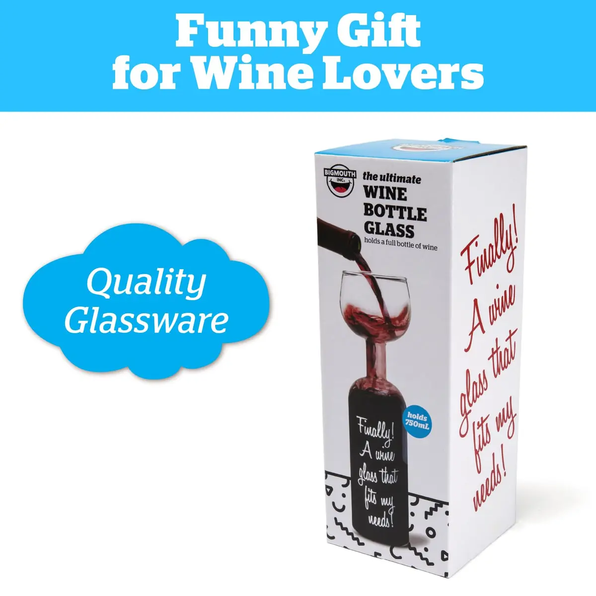 BigMouth Inc Ultimate Wine Bottle Glass | Holds Full 750ml Bottle | Fun Gift for Wine Lovers - view 4